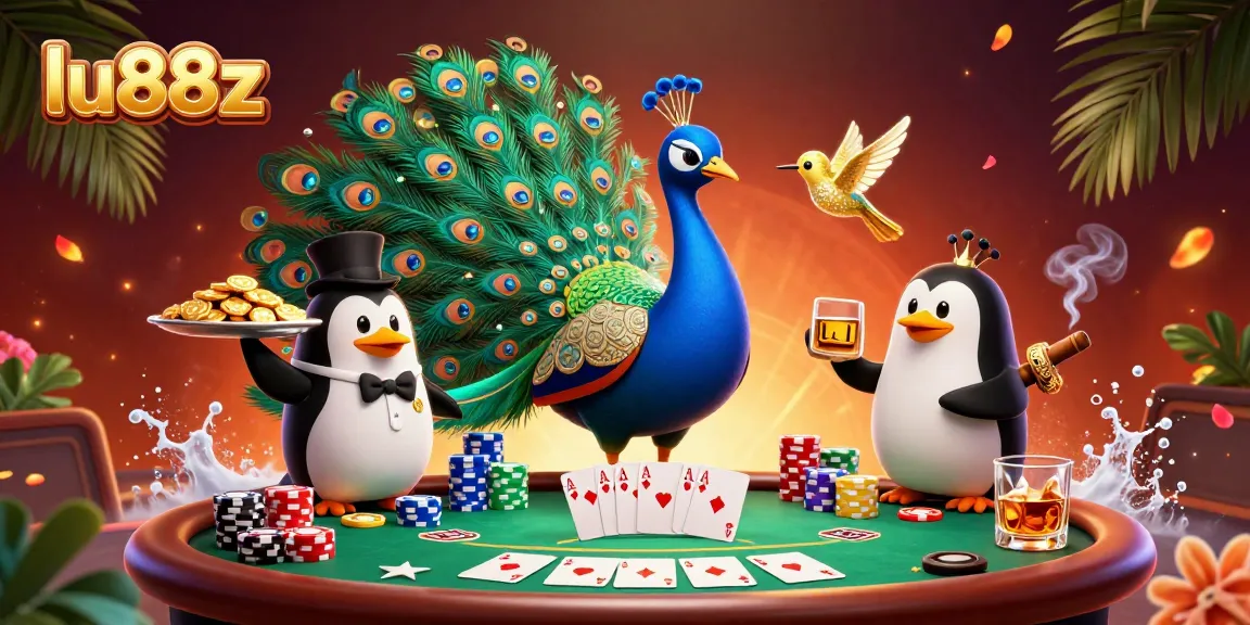 Engage with lu88z's colorful casino scene featuring poker action and vibrant characters.