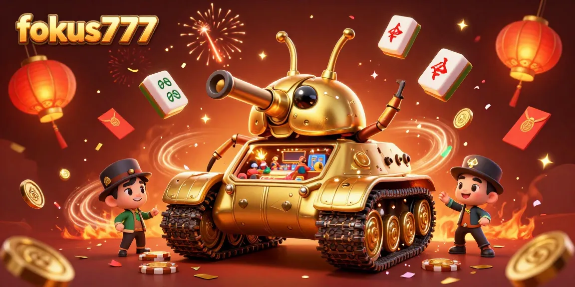 Experience the excitement of fokus777 with a dynamic 3D casino illustration featuring a golden beetle tank.