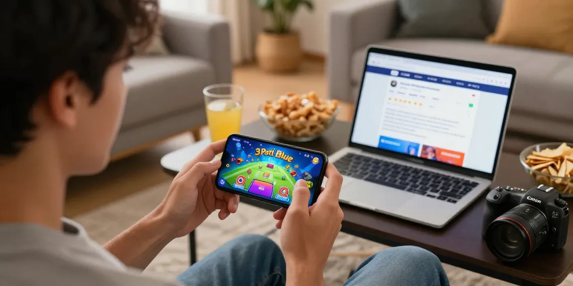 Install APK of 3 Patti Blue game while enjoying a relaxed gaming session in a modern living room.