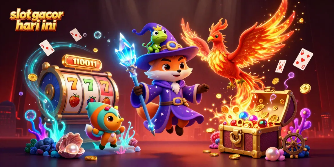 Play and win big with slot gacor hari ini, spinning reels, golden jackpot, and mystical creatures.