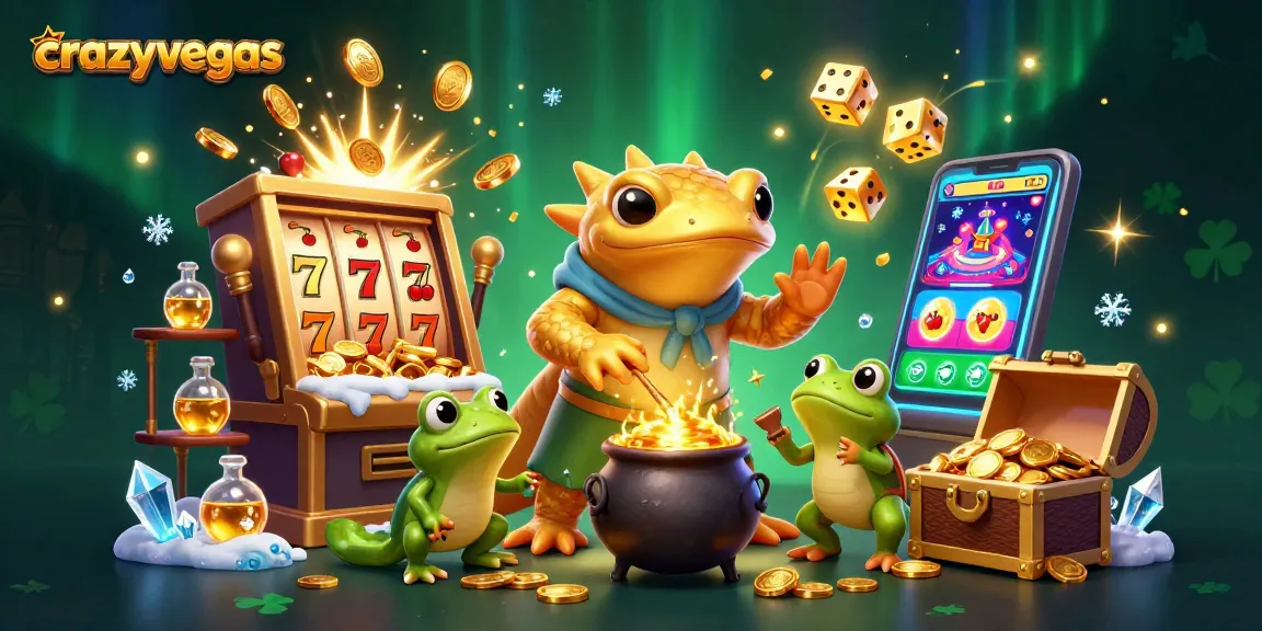 Experience winning at crazyvegas with an enchanting 3D casino scene bursting with coin jackpots and lively characters.