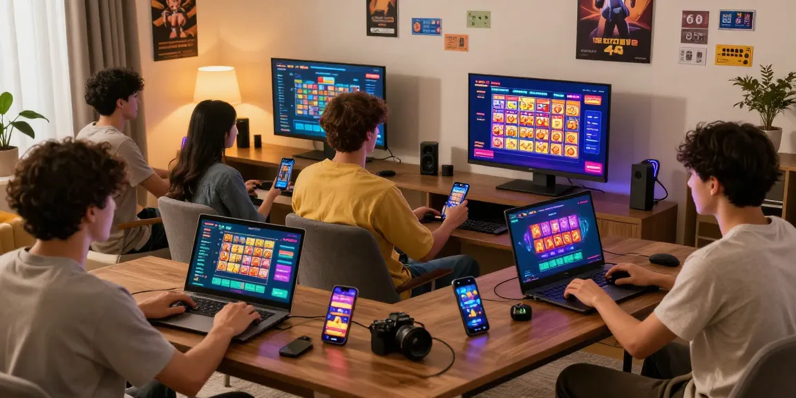Pengguna terjun4d menikmati permainan Toto 4D dan slot online dengan berbagai perangkat di ruangan yang nyaman.