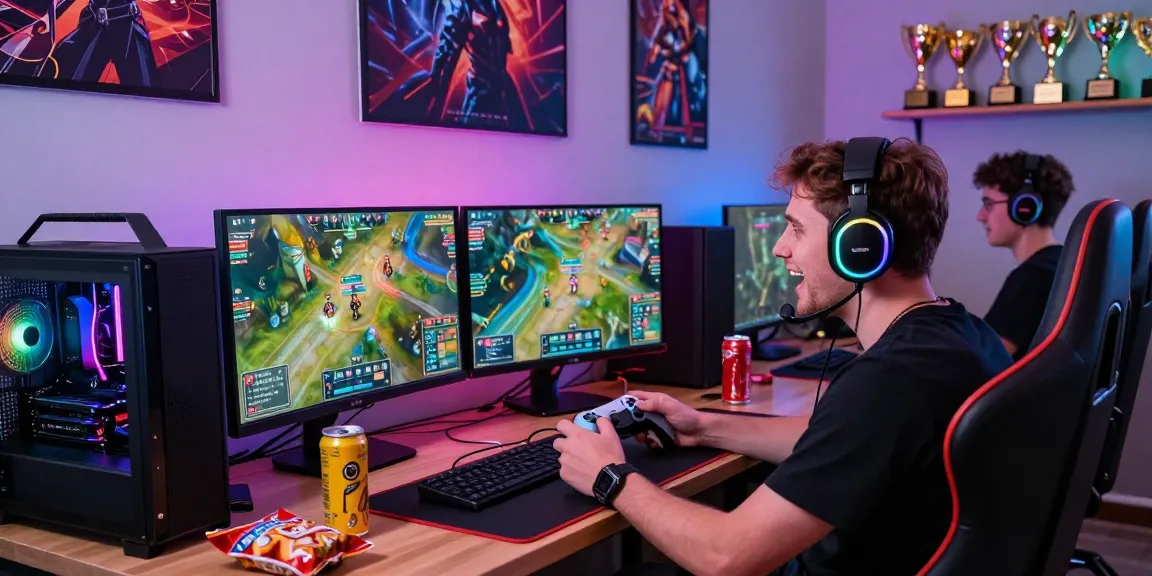 Player immersed in sunwin online card game with gaming setup and vibrant atmosphere.