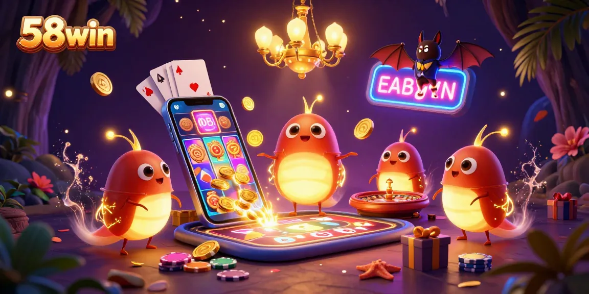 Experience the thrill of playing at 58win online casino with vibrant games under magical glowworms.