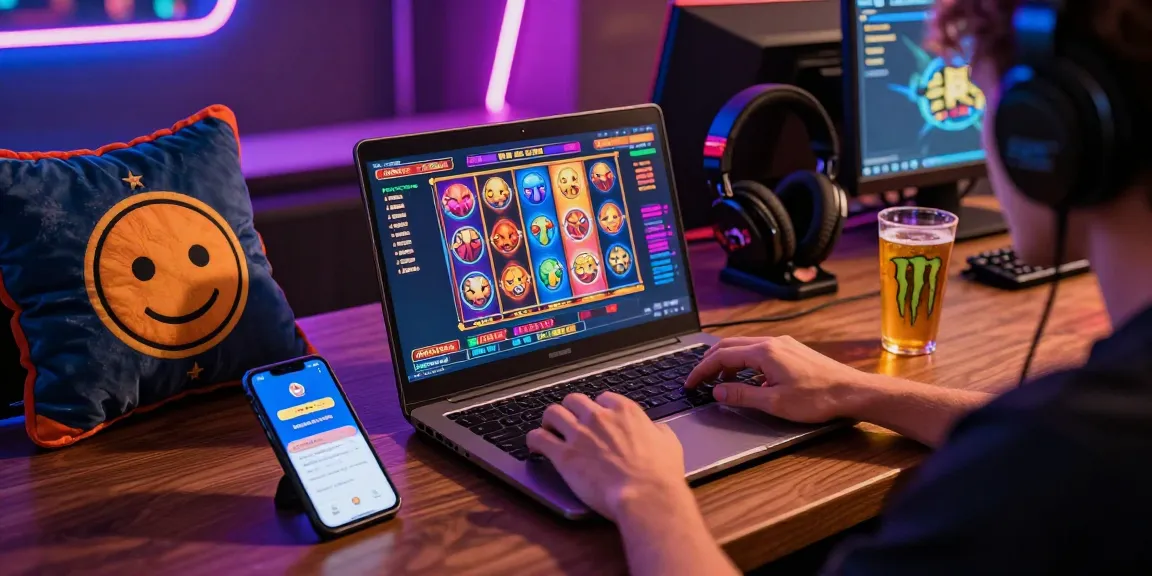 Exciting view of a player immersed in credit card casinos, showcasing vibrant screens and gaming accessories in a dynamic online setup.