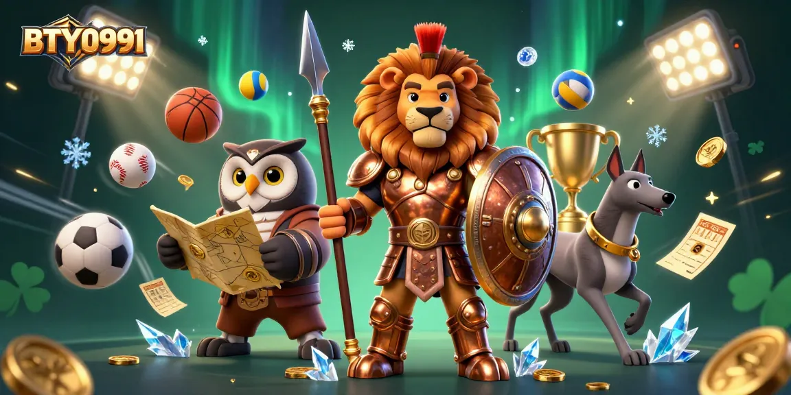 Engage with BTY0991 in an exhilarating casino scene featuring sports elements and dynamic characters.