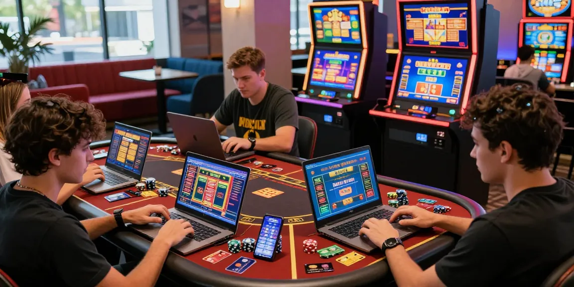 Players enjoying various games at credit card casinos featured on https://thegbhouse.co.uk/ with lively ambiance and technology integration.