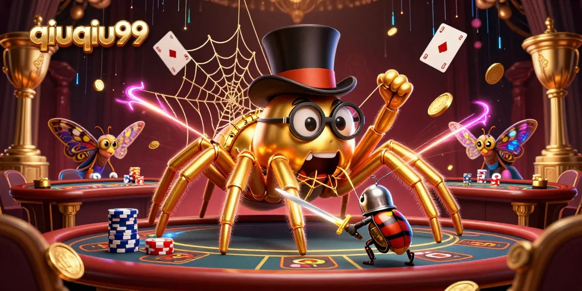 Experience the thrilling atmosphere of qiuqiu99 with a vibrant 3D casino scene featuring card games and dynamic action.