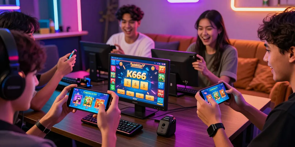 K666 game players enjoying rewards and bonuses in a vibrant gaming environment with colorful graphics.