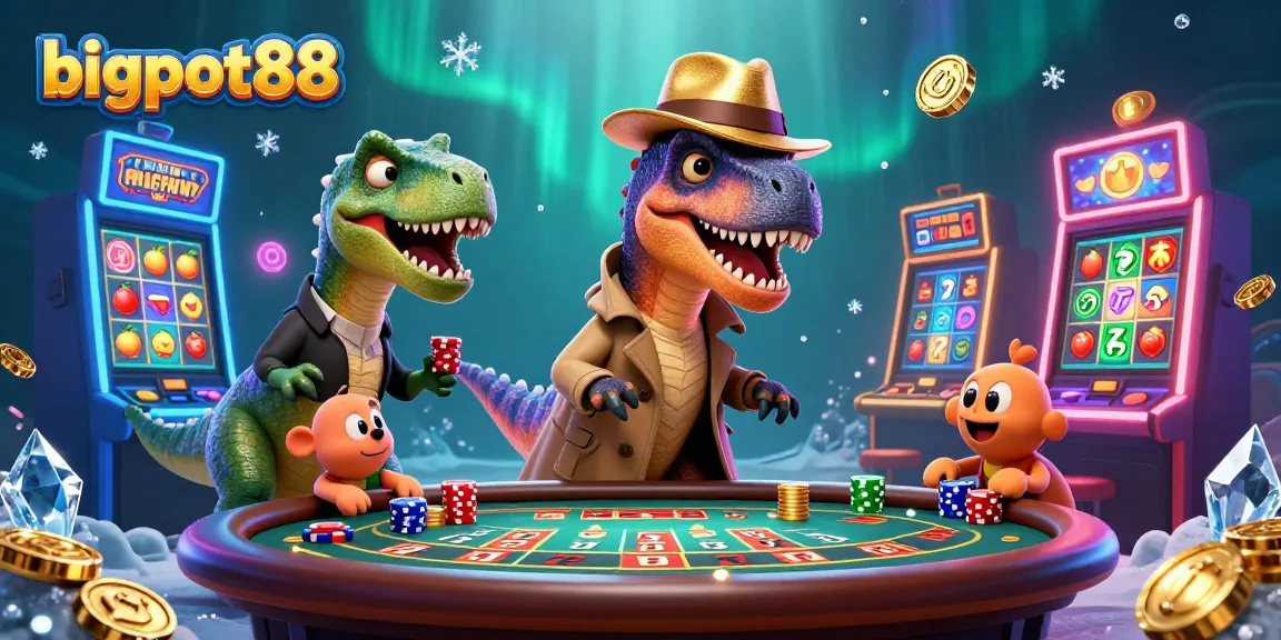 Engage in thrilling gaming adventures at bigpot88 featuring a colorful casino scene with animated characters.